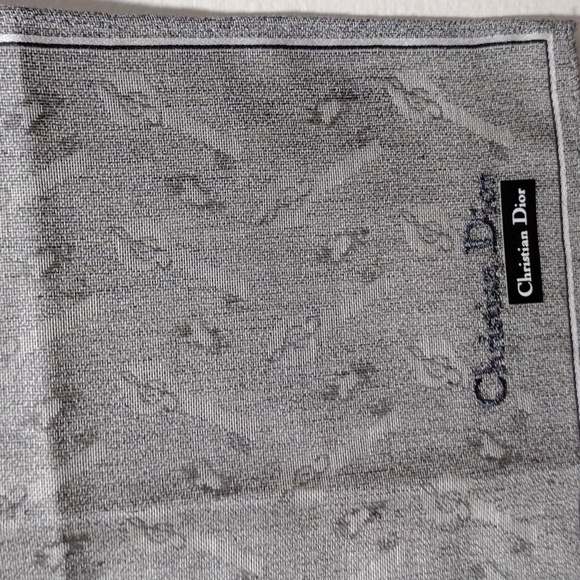 CHRISTIAN DIOR Women's 100% Cotton Grey Print Square Pocket Scarf - 19x19-inch - Picture 7 of 10